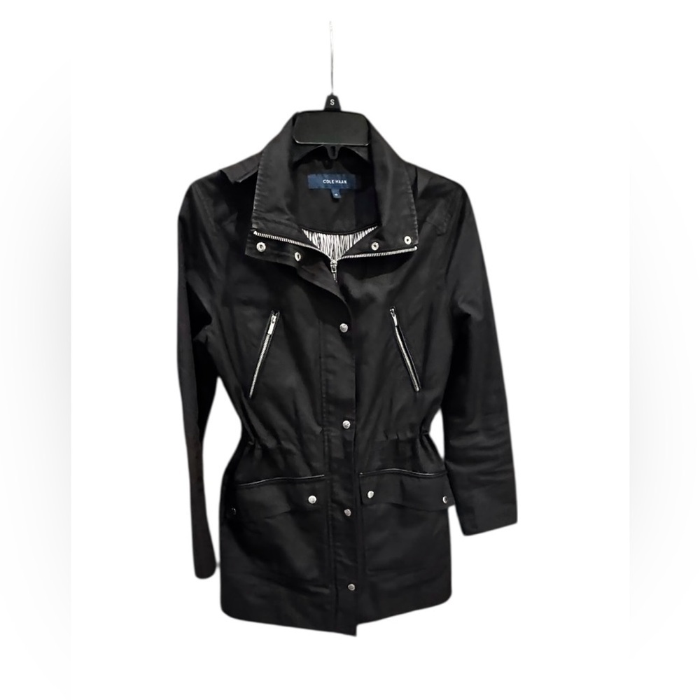 Women’s Cole Haan Black Hooded Anorak Rain Jacket: XS Utility Windbreaker